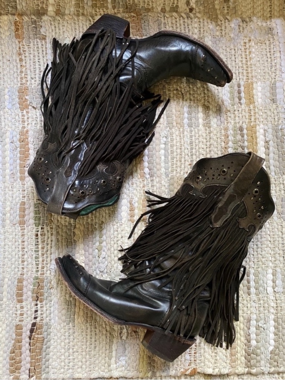 Corral Sierra Fringe Studded Cowgirl Boots Dark Brown Leather Size 5.5 Rodeo